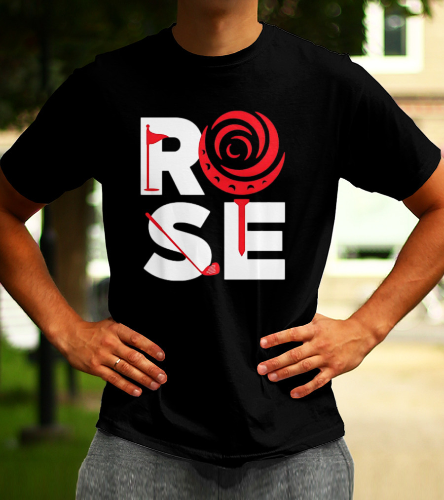 Rose Golf Flag Swirl Iconic Stacked Letters T-Shirt