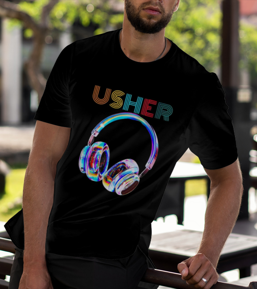 USHER Vintage Headphone Hiphop Music Fan T-Shirt