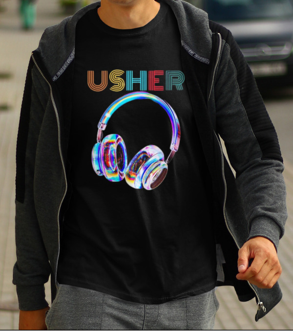 USHER Vintage Headphone Hiphop Music Fan T-Shirt