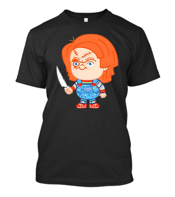 Chucky Evil Doll With Knife In Striped Lovely Overalls T-Shirt
