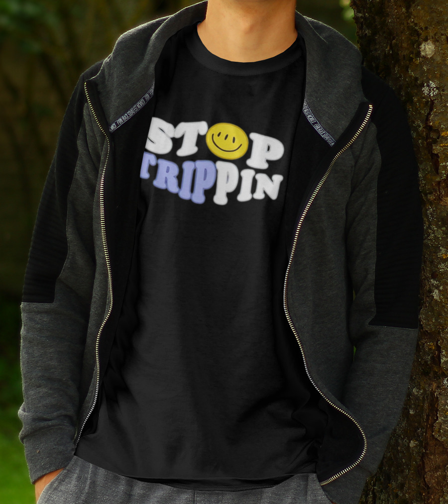 Stop Trippin Smiley Face Icon Typography T-Shirt