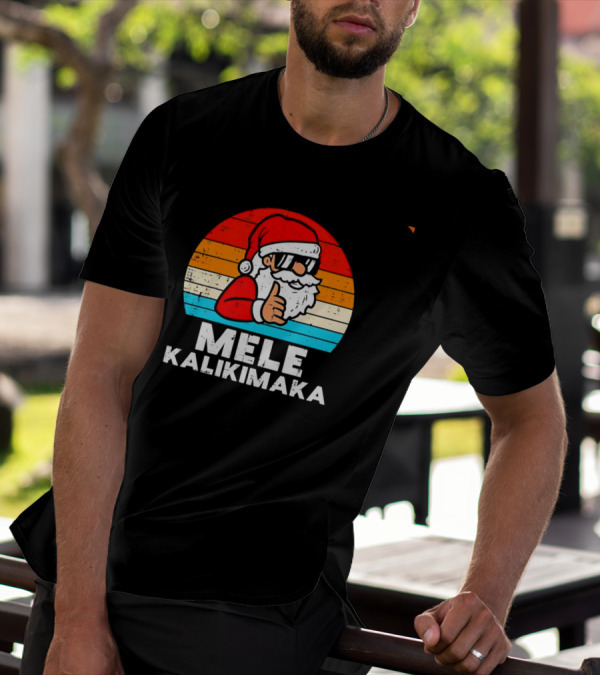 Santa Mele Kalikimaka Christmas Vintage Retro Sunset Thumbs Up T-Shirt