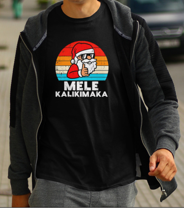 Santa Mele Kalikimaka Christmas Vintage Retro Sunset Thumbs Up T-Shirt