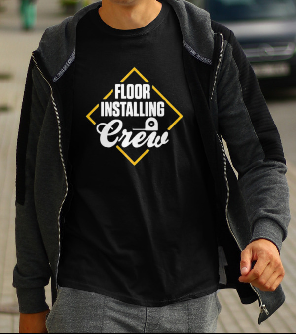 FLOOR INSTALLING CREW Tape Measure Yellow Diamond T-Shirt