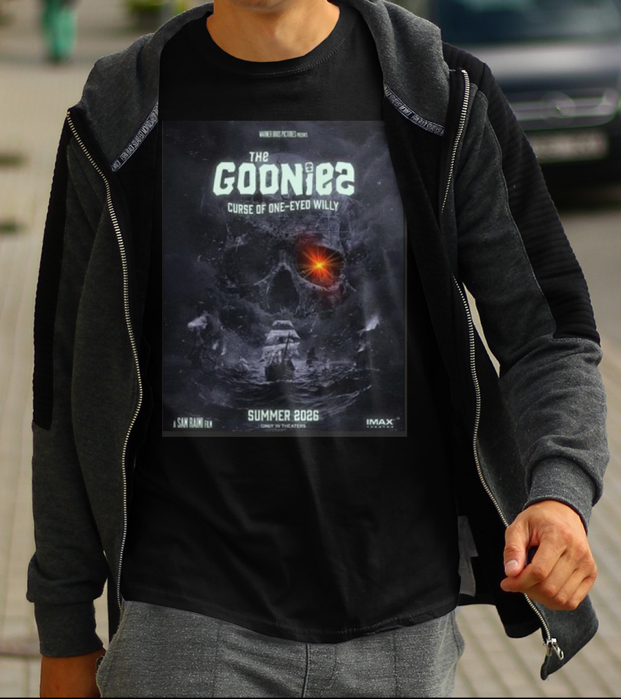 The Goonies 2 Curse Of One-Eyed Willy Summer 2026 IMAX Only In Theaters Warner Bros Pictures A Sam Raimi Film T-Shirt