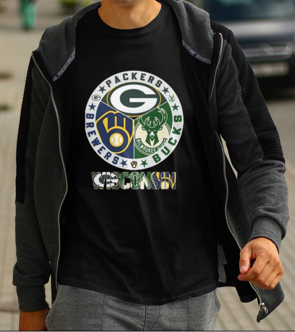 Green Bay Packers Milwaukee Brewers Milwaukee Bucks Wisconsin T-Shirt