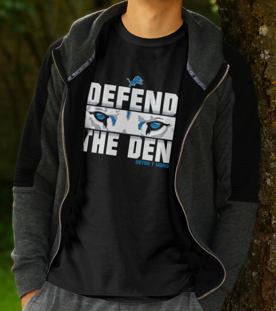 Detroit Lions Defend The Den Blue Lion Eyes Football T-Shirt