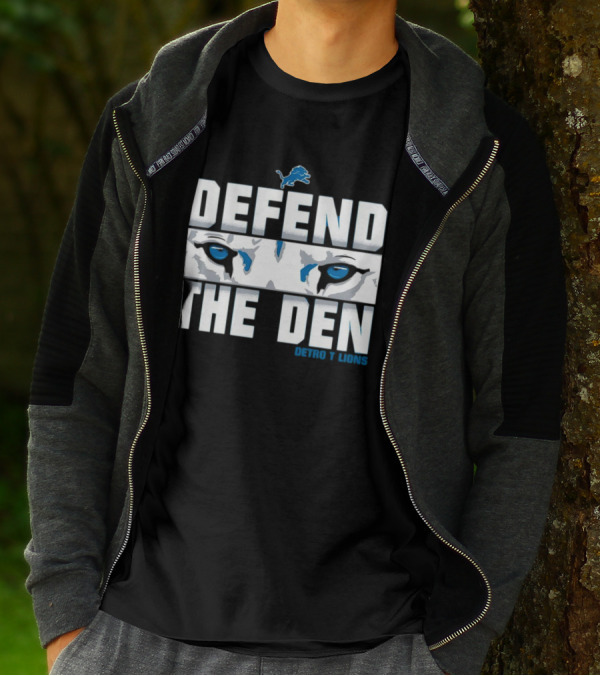 Detroit Lions Defend The Den Blue Lion Eyes Football T-Shirt