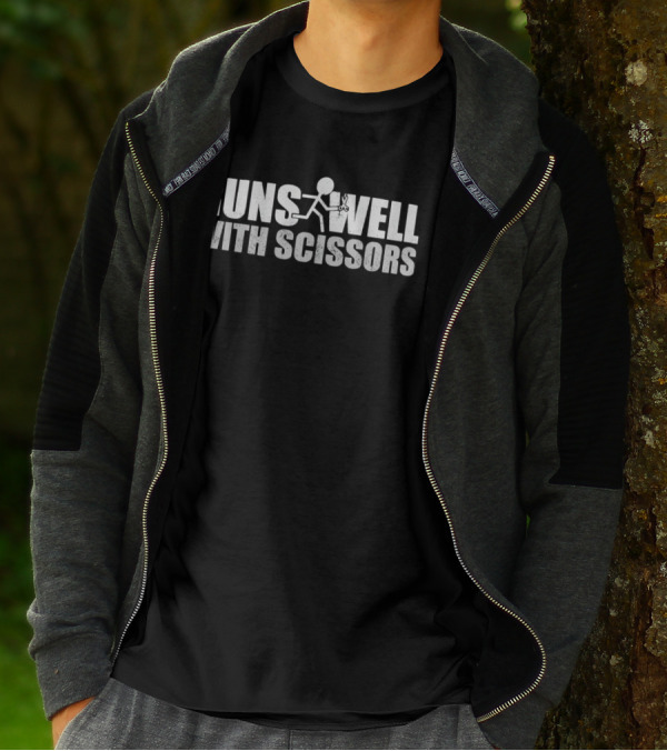 Runs Well With Scissors Stick Figure Humor T-Shirt