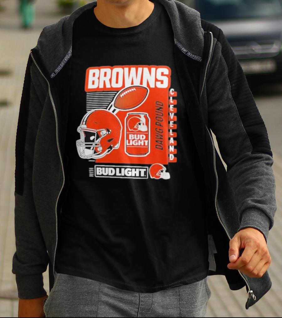 Browns Cleveland Bud Light Dawg Pound Football Helmet T-Shirt