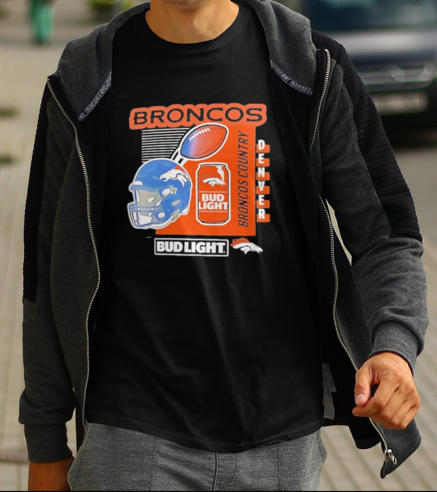 Denver Broncos Bud Light Broncos Country Denver Football Helmet And Can T-Shirt