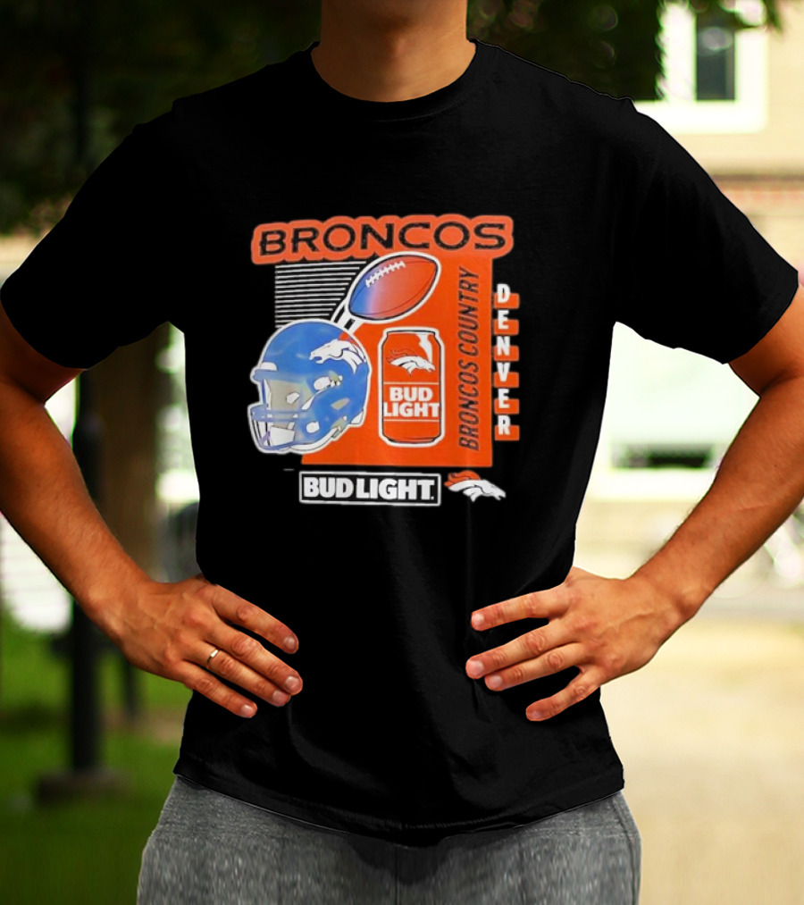 Denver Broncos Bud Light Broncos Country Denver Football Helmet And Can T-Shirt