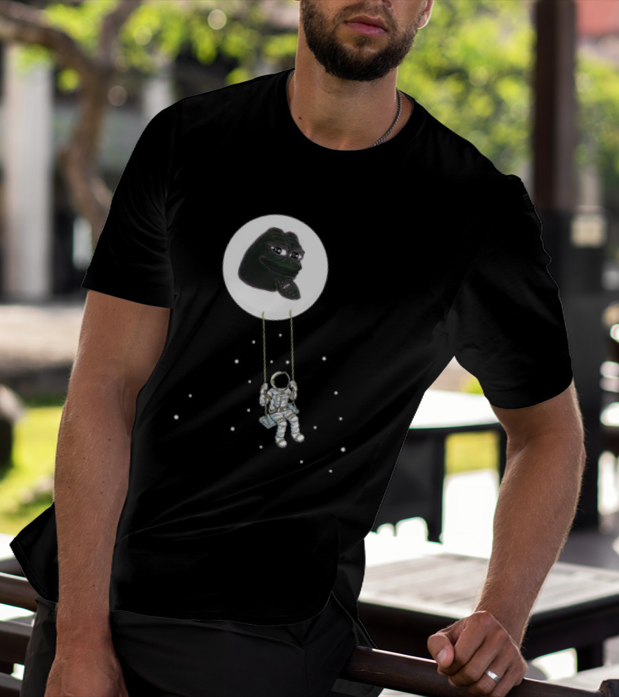 Pepe Crypto Astronaut Swinging On Moon Pepe Coin T-Shirt