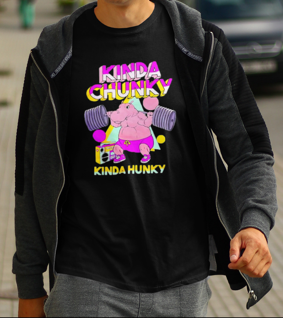 Kinda Chunky Kinda Hunky Hippo Bodybuilding Gym Cartoon Boombox T-Shirt