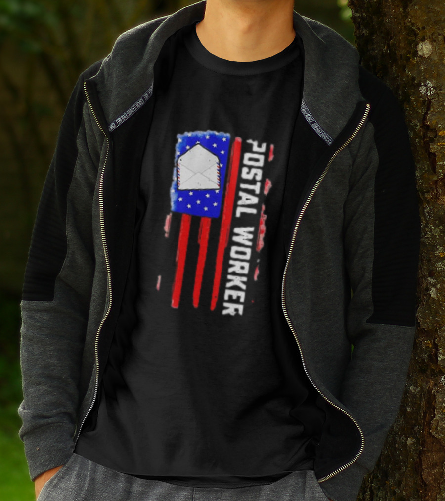 Postal Worker American Flag Envelope Stars Stripes Patriotic Postman Rural Carrier T-Shirt