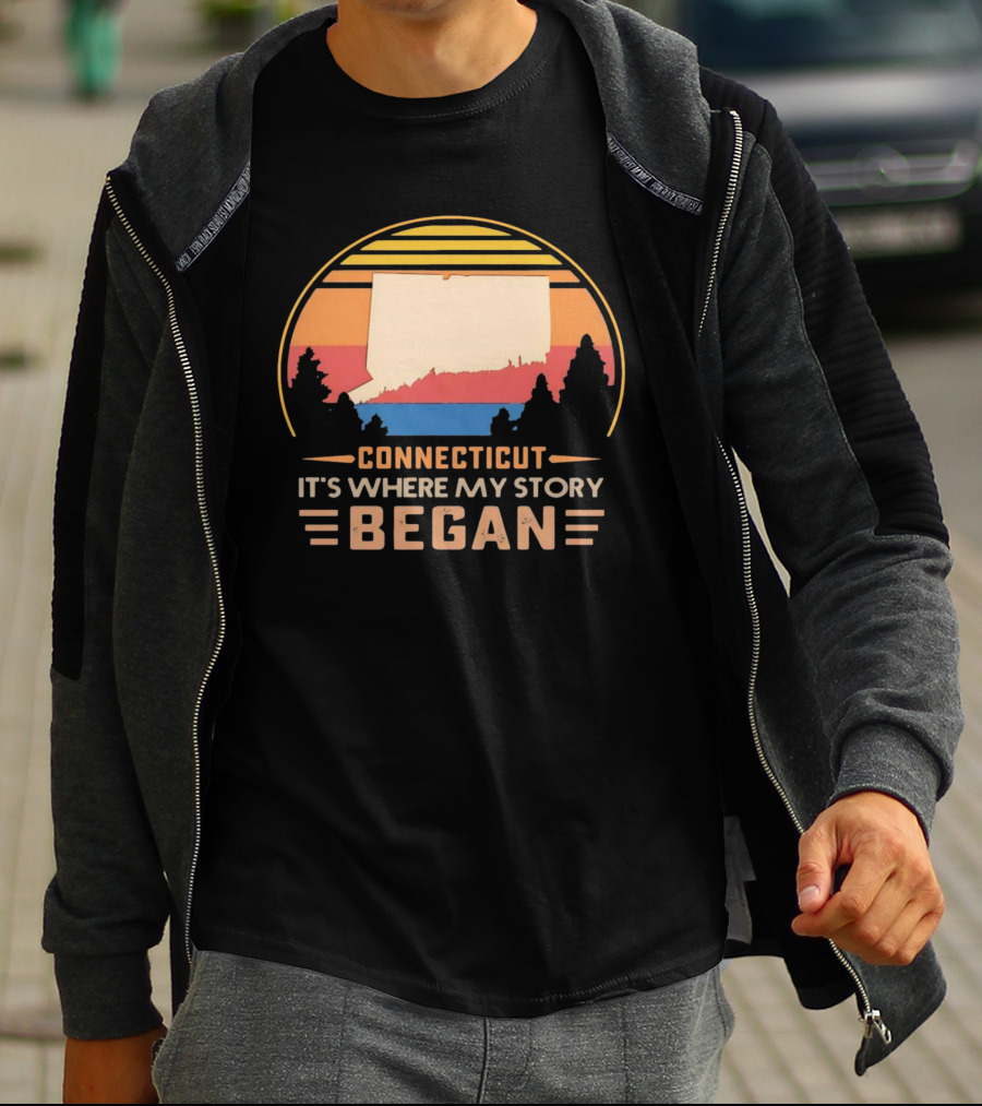 Connecticut It's Where My Story Began Vintage Retro Sunset T-Shirt