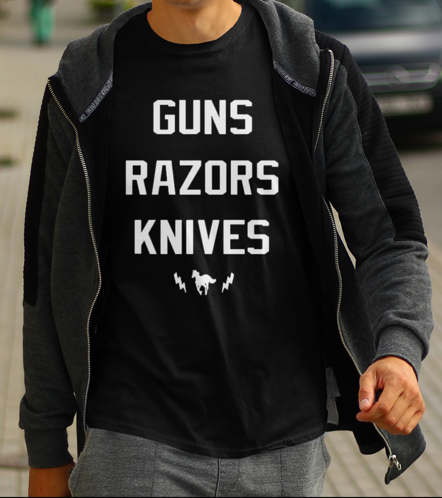Guns Razors Knives Wild Horse Lightning T-Shirt