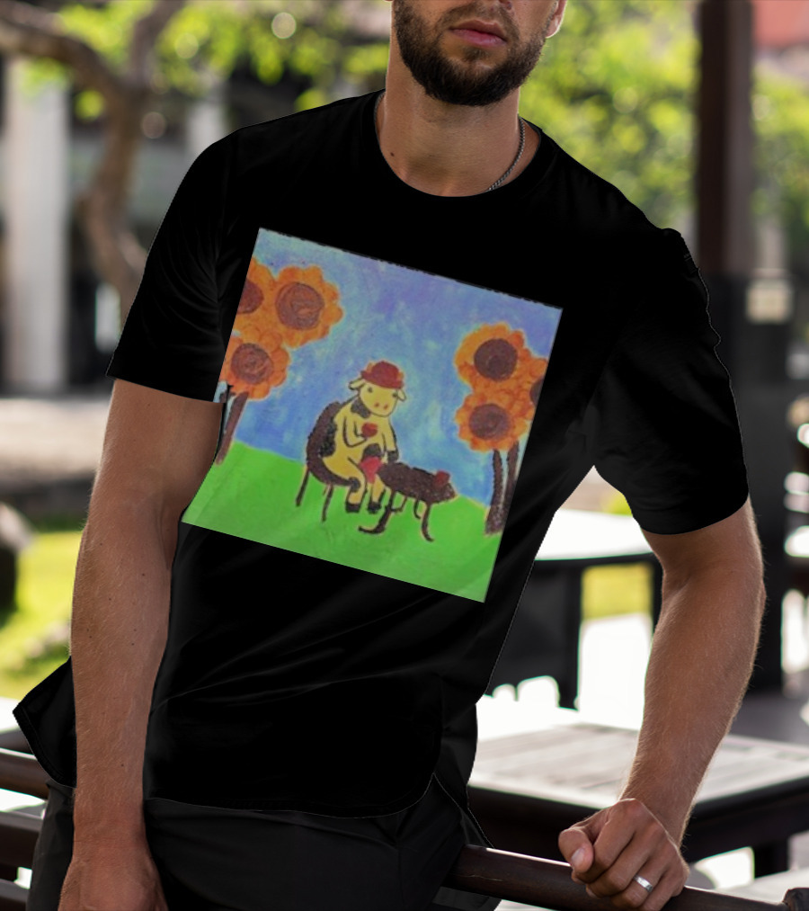 Leanbeeftees Tea Time Cow In Hat With Sunflowers T-Shirt
