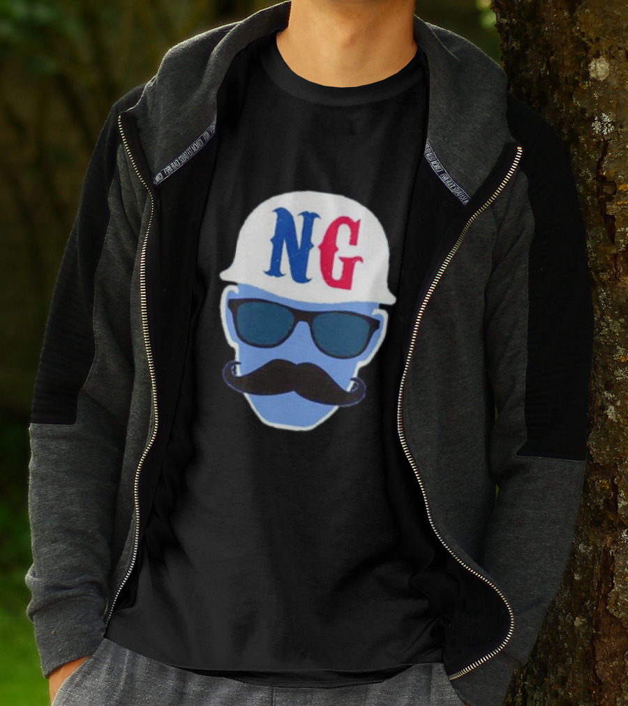 NG Not Gaetti NG Logo Blue Mustache And Sunglasses T-Shirt
