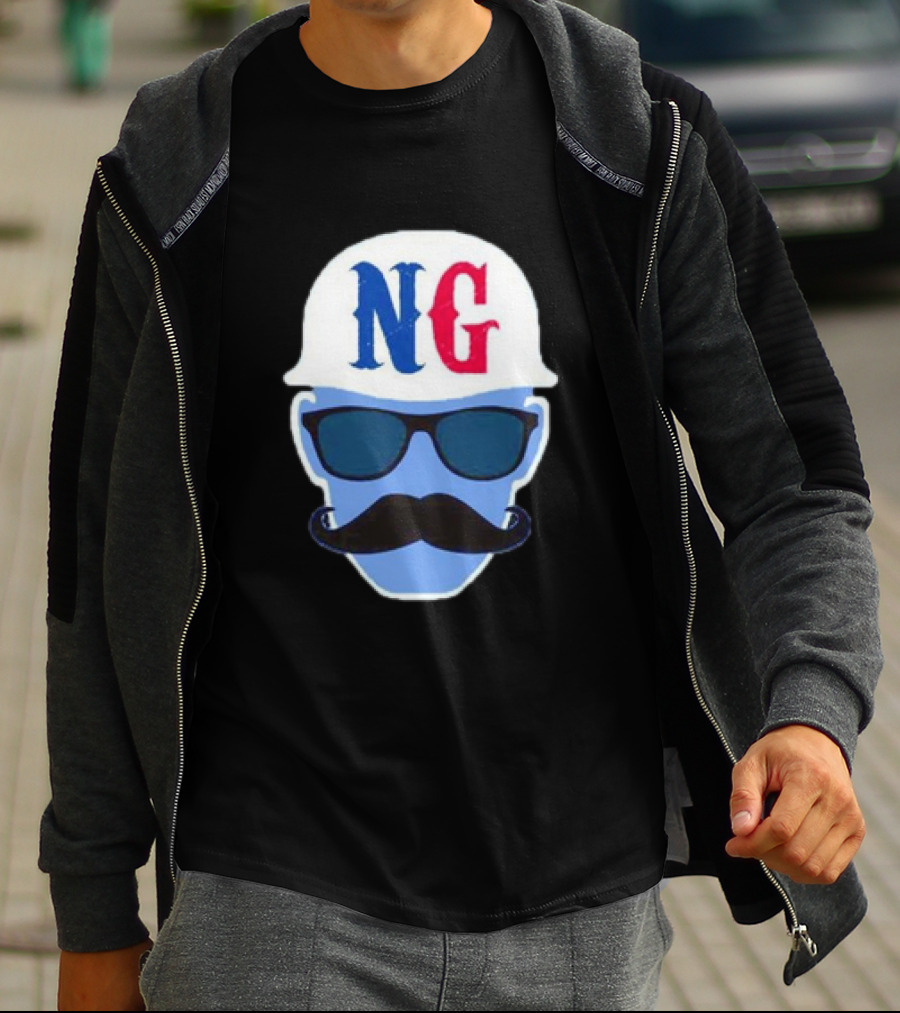 NG Not Gaetti NG Logo Blue Mustache And Sunglasses T-Shirt