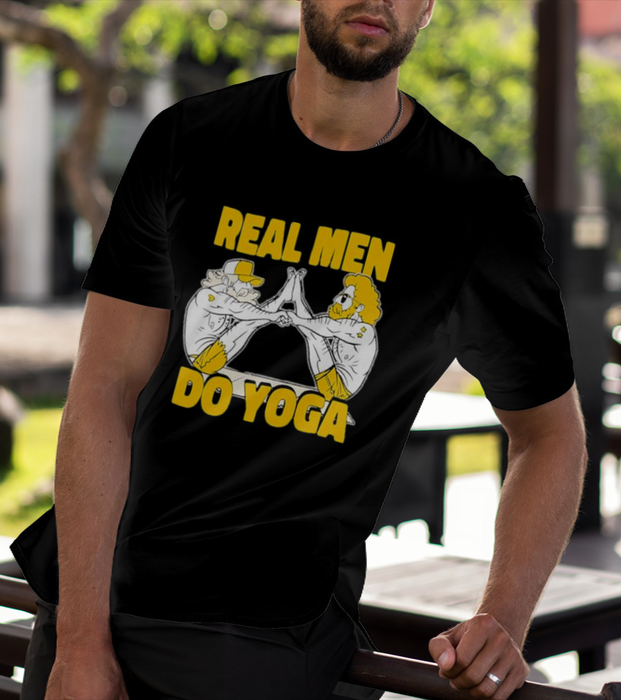 Real Men Do Yoga Cartoon Exercise Training T-Shirt