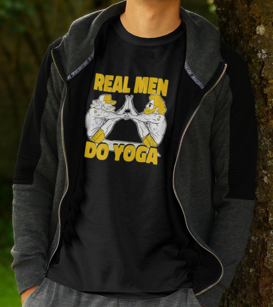 Real Men Do Yoga Cartoon Exercise Training T-Shirt