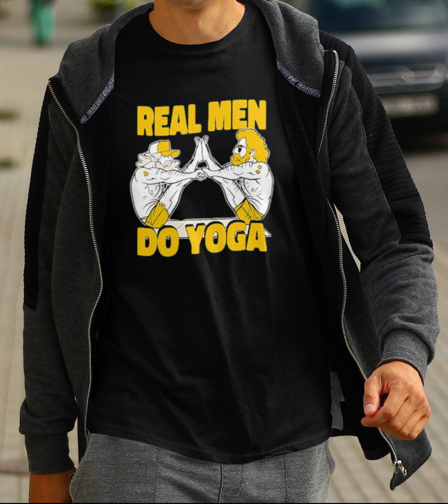 Real Men Do Yoga Cartoon Exercise Training T-Shirt
