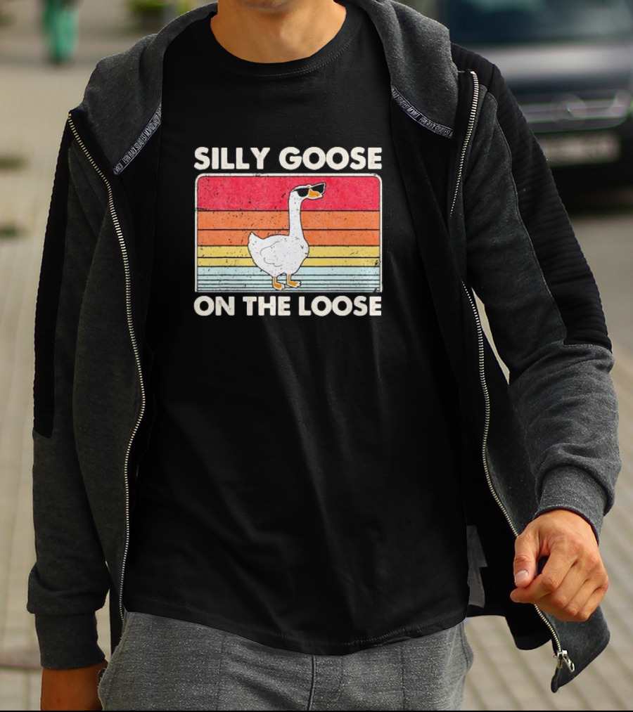 Silly Goose On The Loose Retro Sunglasses Vintage Stripes T-Shirt