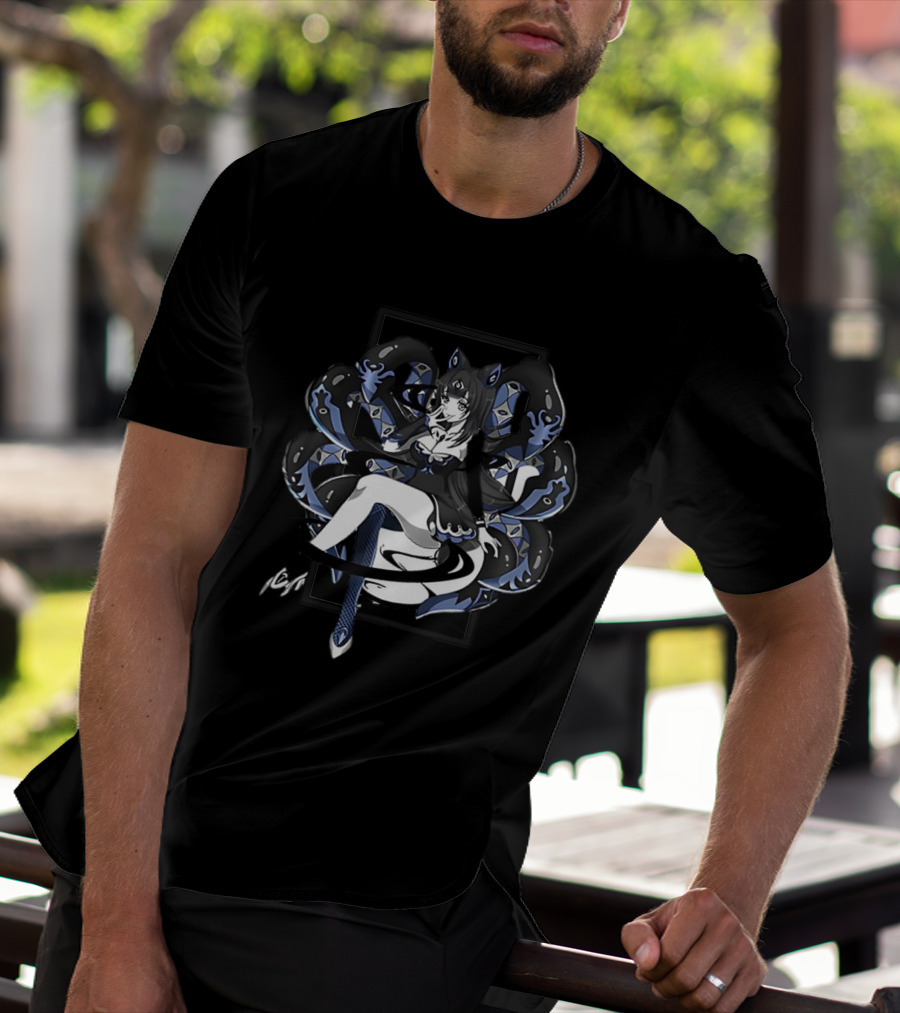 Abelia Release The Kraken Anime Tentacle Girl Monochrome T-Shirt