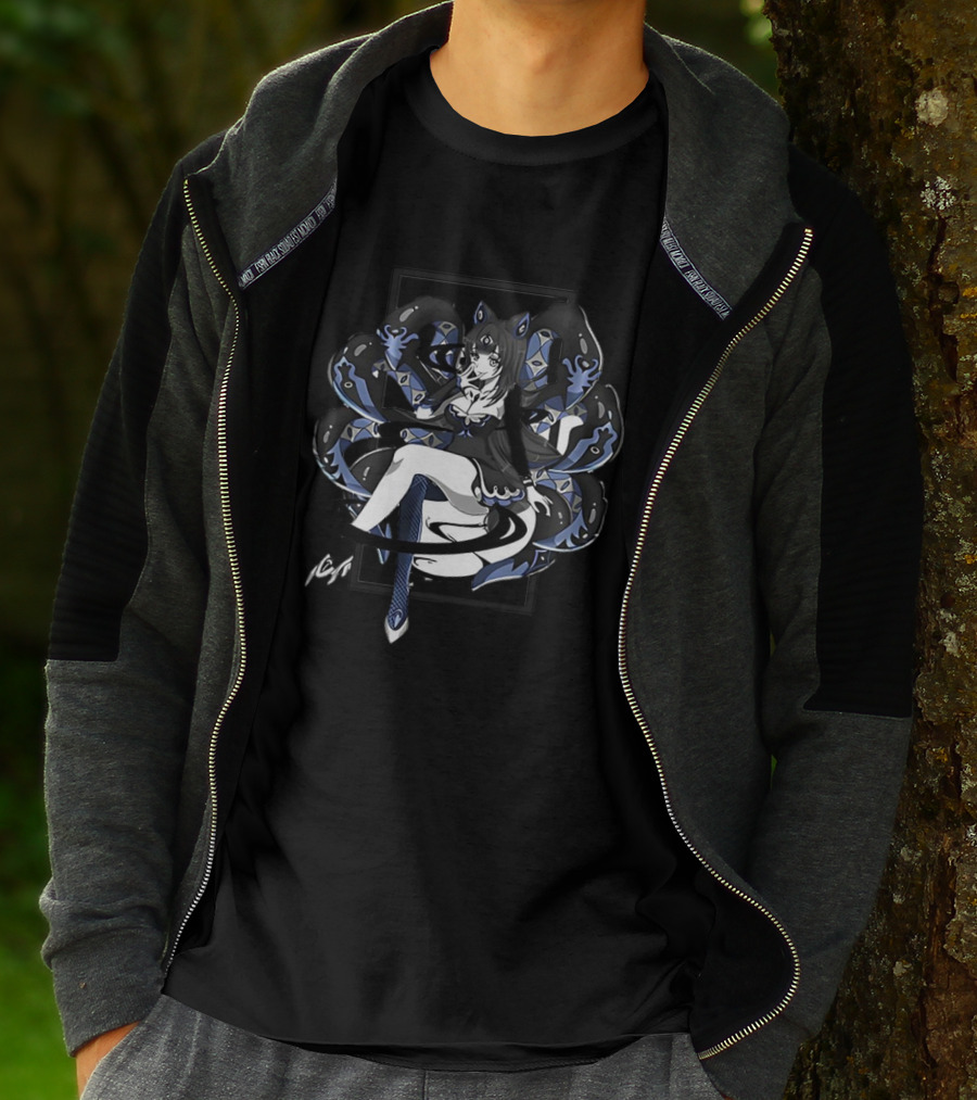 Abelia Release The Kraken Anime Tentacle Girl Monochrome T-Shirt
