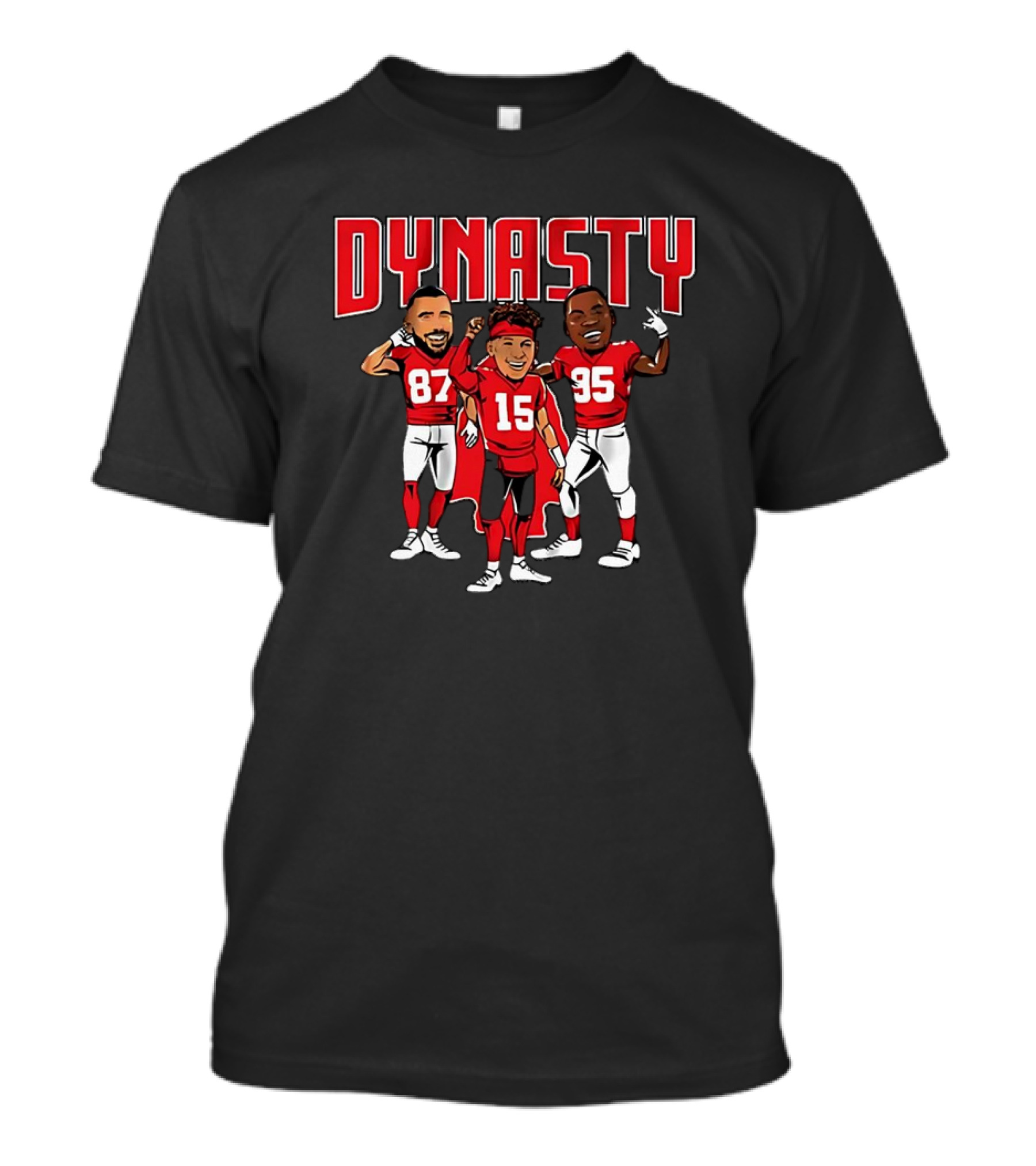 Mahomes Kelce Jones 87 15 95 Dynasty Kansas City Caricatures T-Shirt