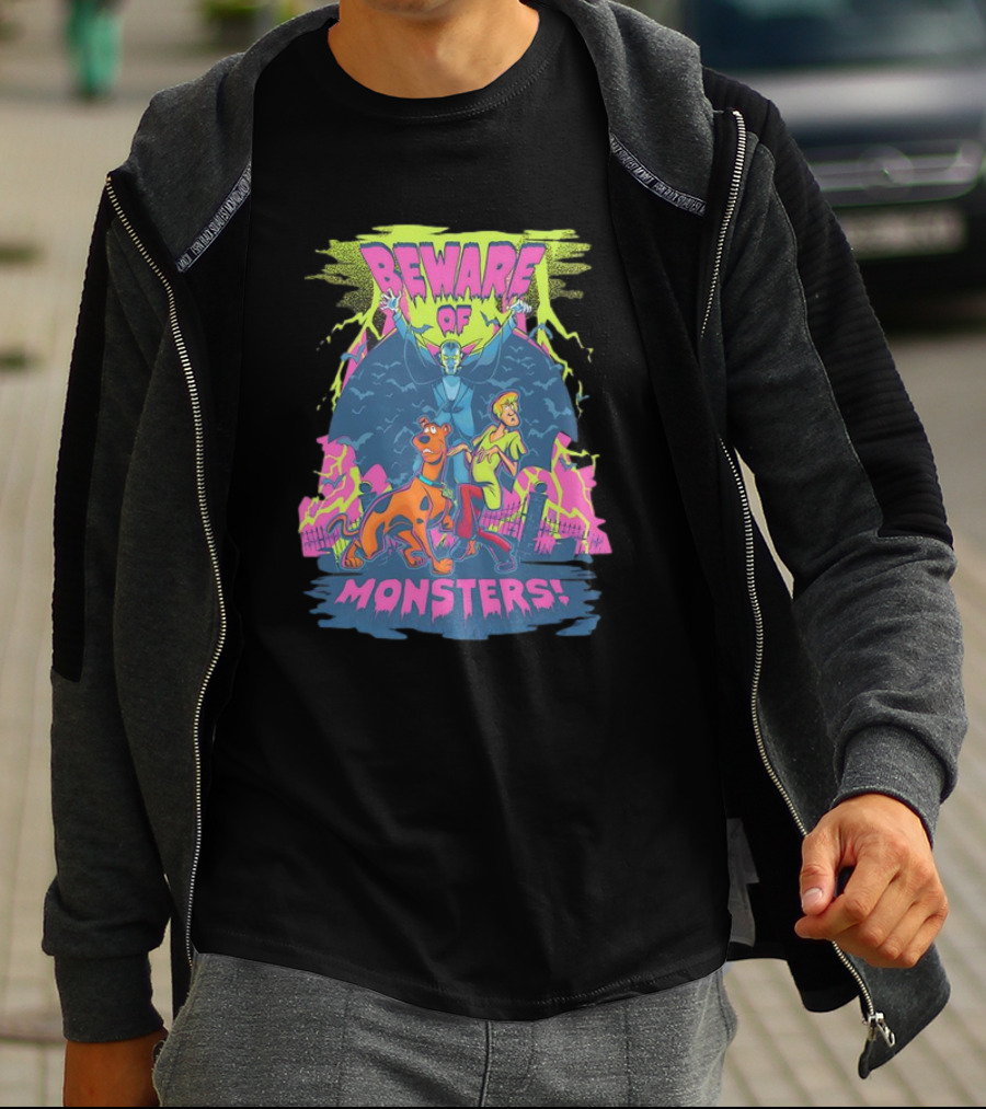 Beware Of Monsters Scooby Doo And Shaggy In Haunted Scene T-Shirt