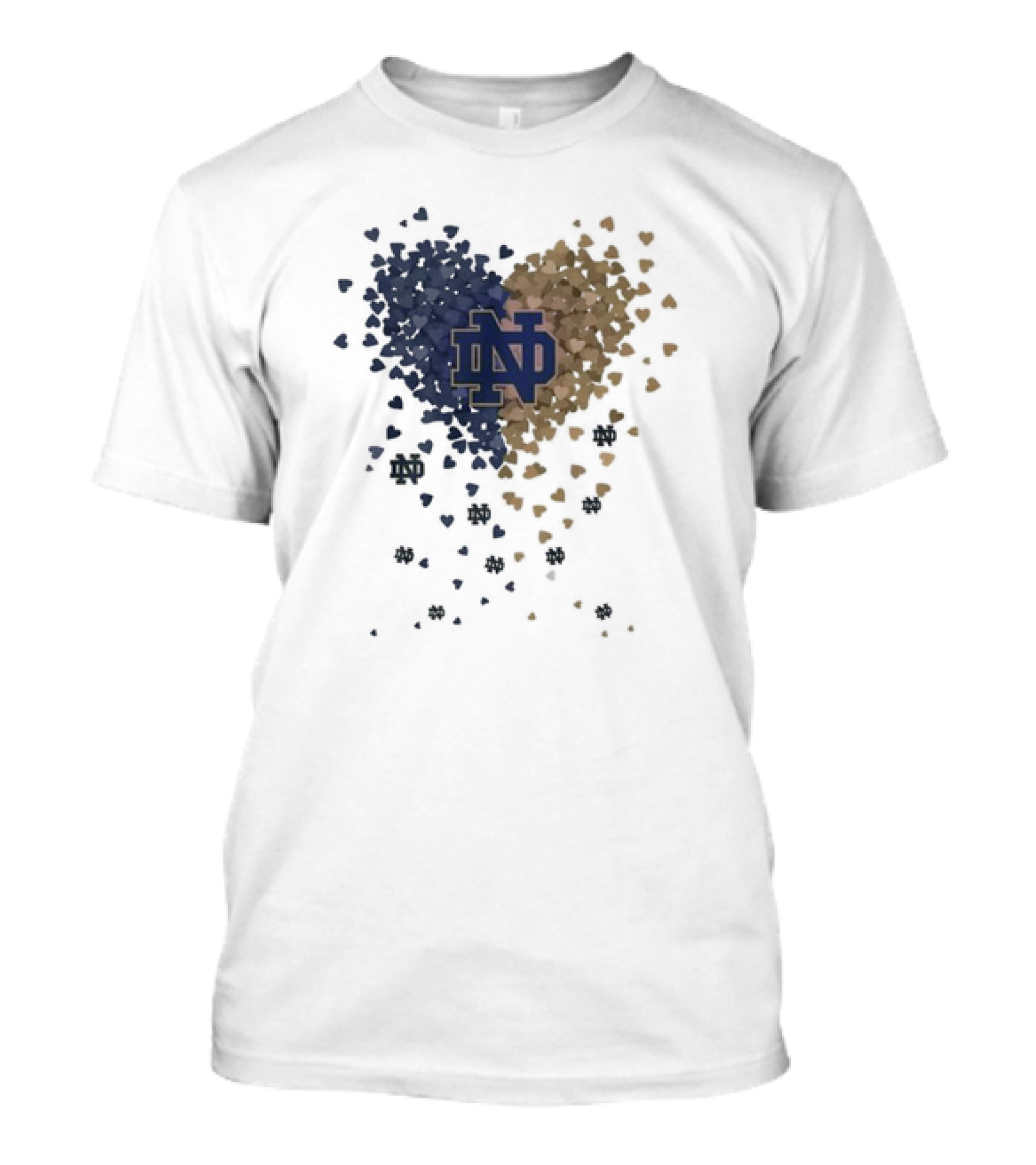 Heart Full Of Notre Dame Fighting Irish ND Logo And Blue Gold Hearts T-Shirt