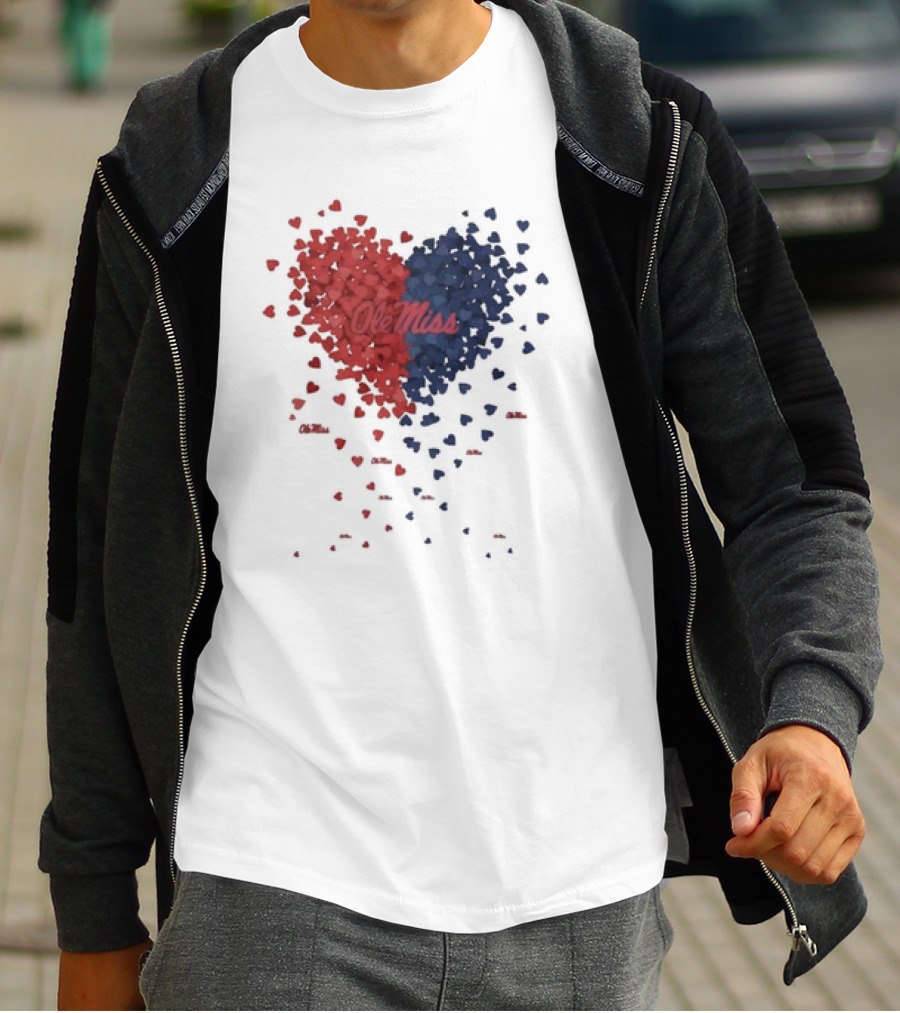 Ole Miss Heart Design With Red And Blue Hearts T-Shirt