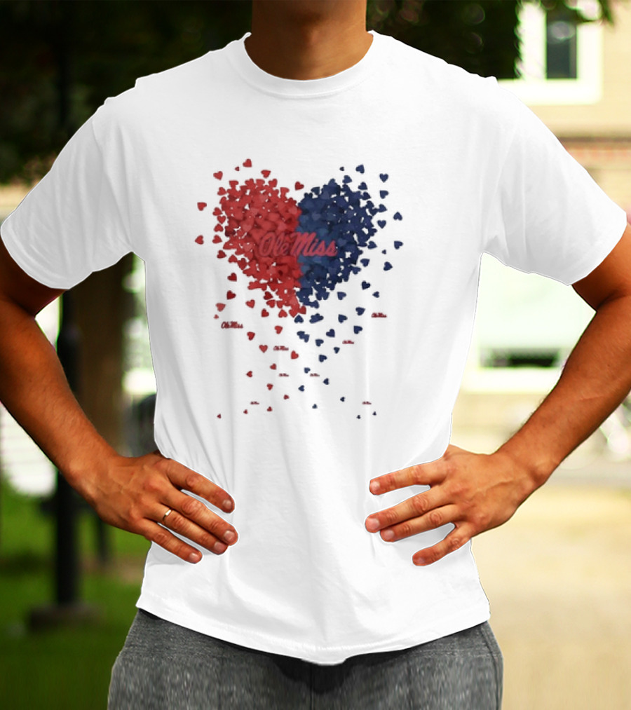 Ole Miss Heart Design With Red And Blue Hearts T-Shirt