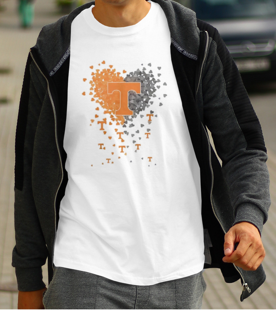 Heart Of Tennessee T With Orange And Gray Hearts T-Shirt