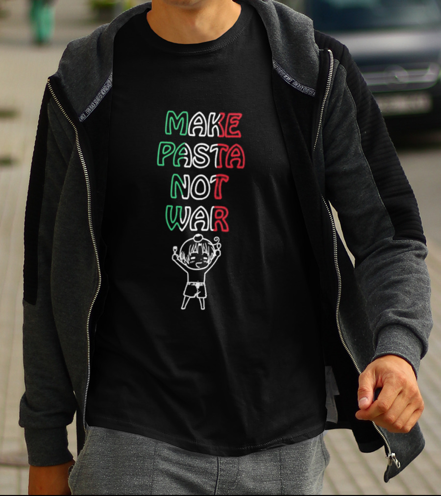 MAKE PASTA NOT WAR Funny Cartoon Character T-Shirt