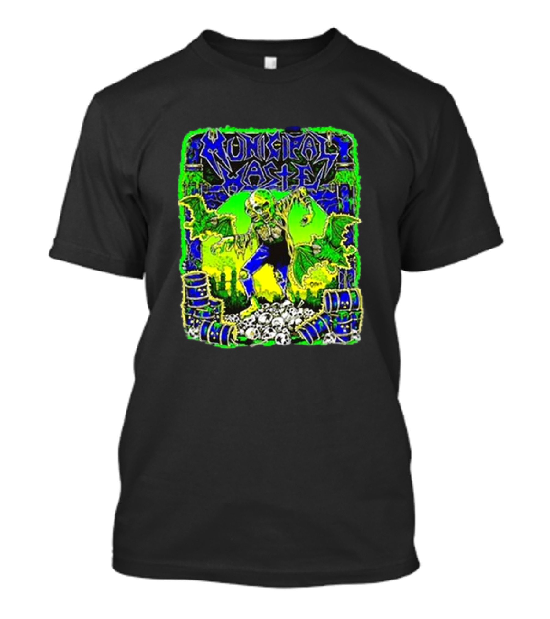 Municipal Waste Radioactive Creature With Toxic Barrels And Green Bats T-Shirt