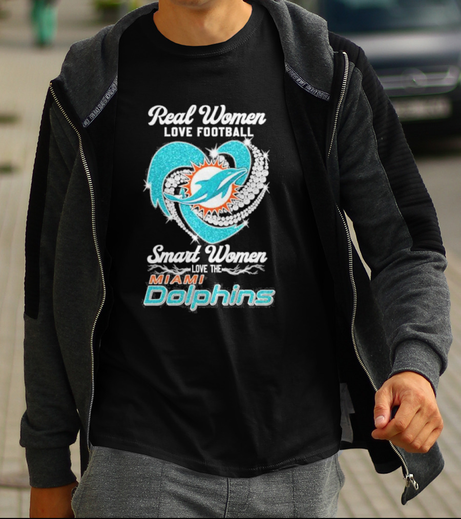 Real Women Love Football Smart Women Love The Miami Dolphins Diamonds T-Shirt