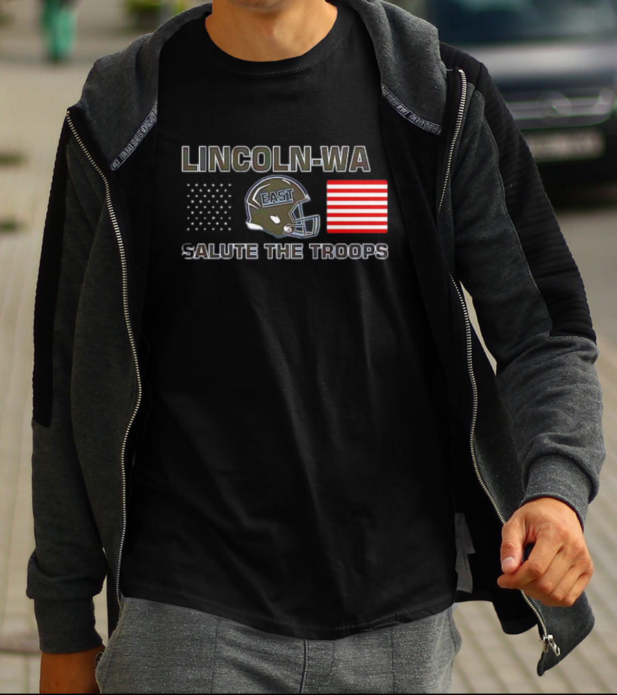 Lincoln-Way East Salute The Troops Helmet American Flag T-Shirt