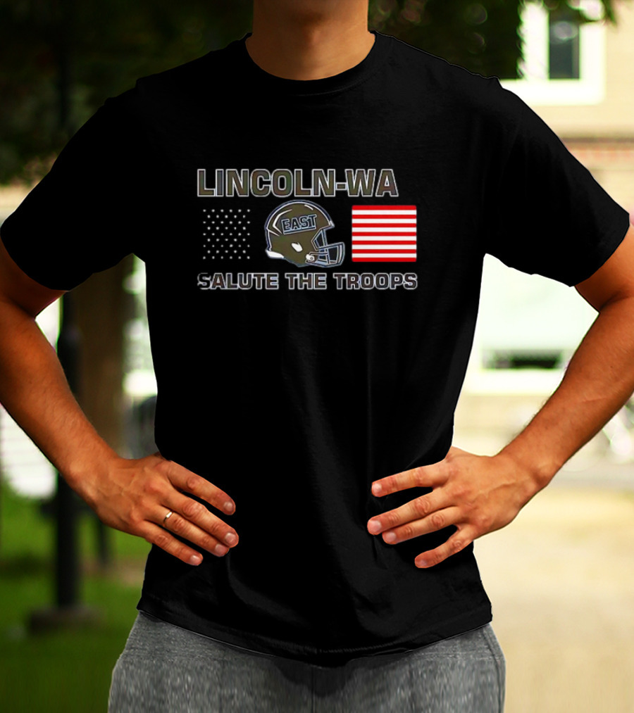 Lincoln-Way East Salute The Troops Helmet American Flag T-Shirt