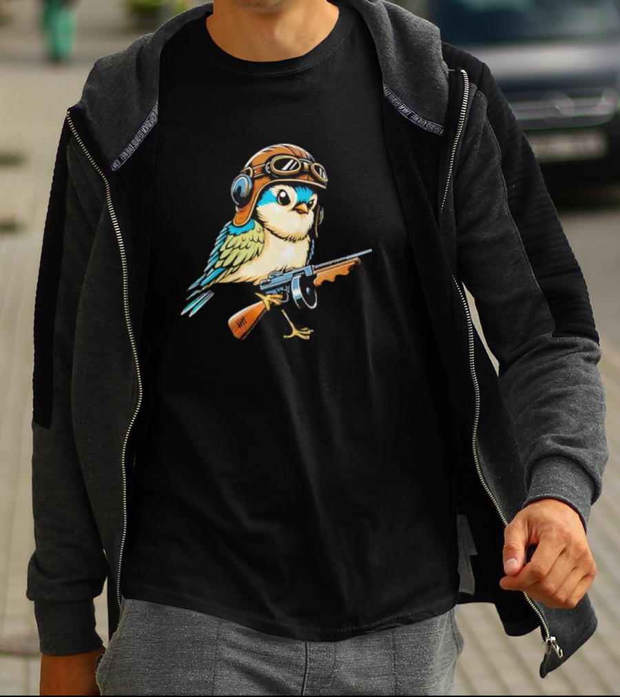 Warbird Meme Fun Bird Wearing Aviator Goggles With Rifle T-Shirt