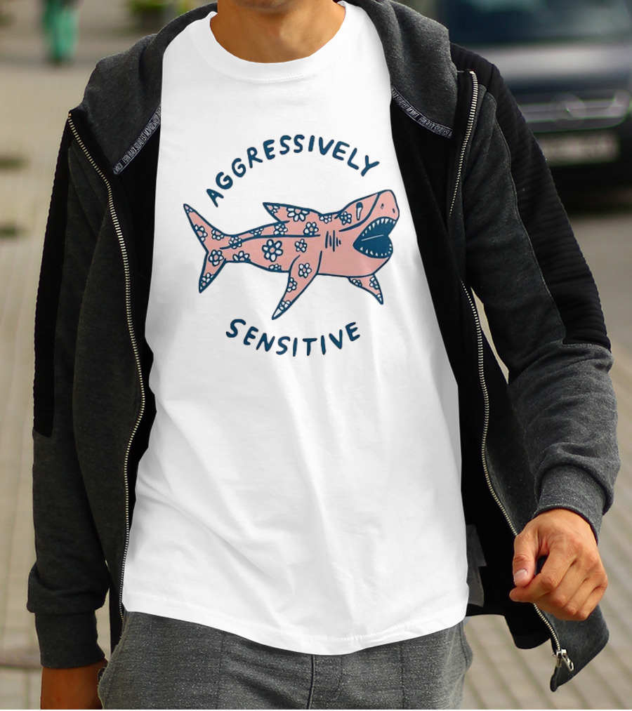 Aggressively Sensitive Floral Shark T-Shirt