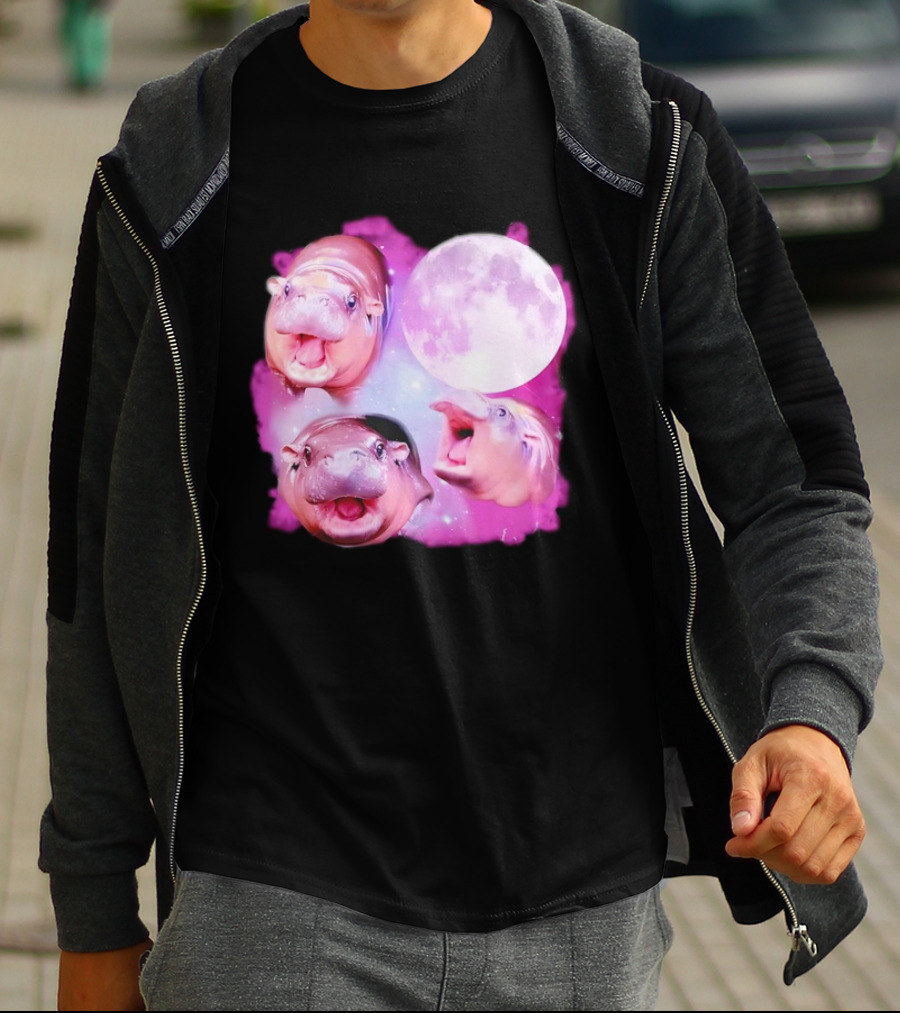 Cute Moo Deng Pink Moon Trio T-Shirt