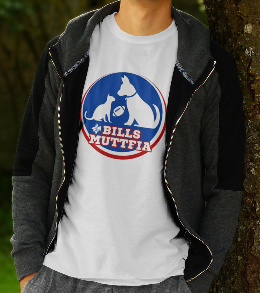 Buffalo Bills Muttfia Bills Muttfia Silhouette With Dog Cat Football T-Shirt