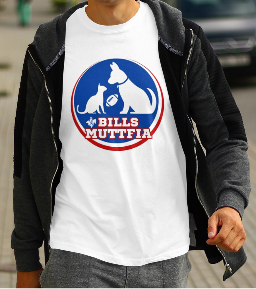 Buffalo Bills Muttfia Bills Muttfia Silhouette With Dog Cat Football T-Shirt