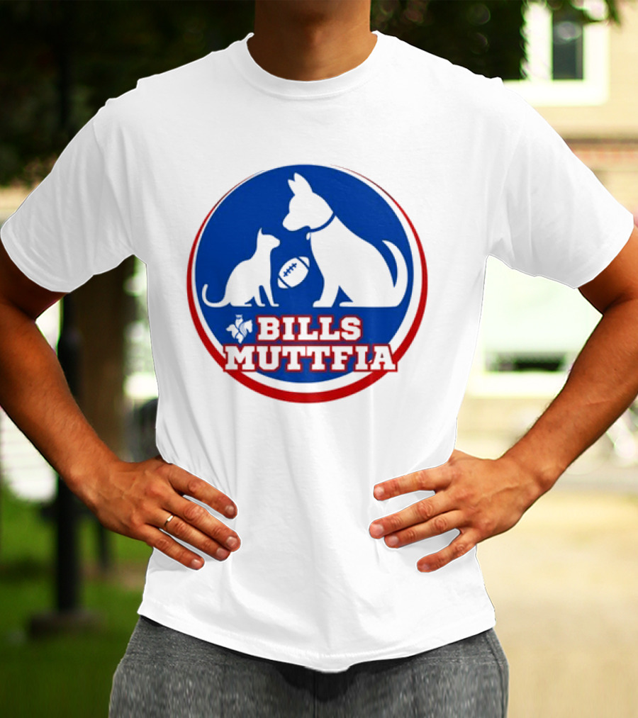 Buffalo Bills Muttfia Bills Muttfia Silhouette With Dog Cat Football T-Shirt