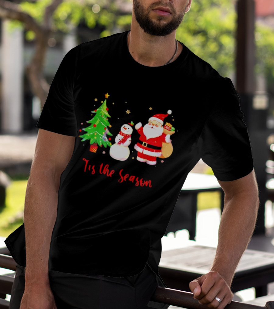 Tis The Season Santa Claus Snowman Christmas Tree T-Shirt