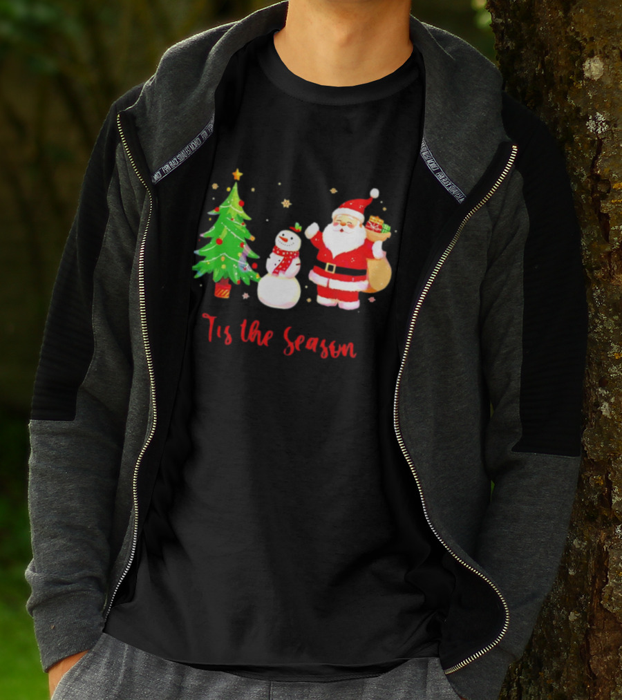 Tis The Season Santa Claus Snowman Christmas Tree T-Shirt