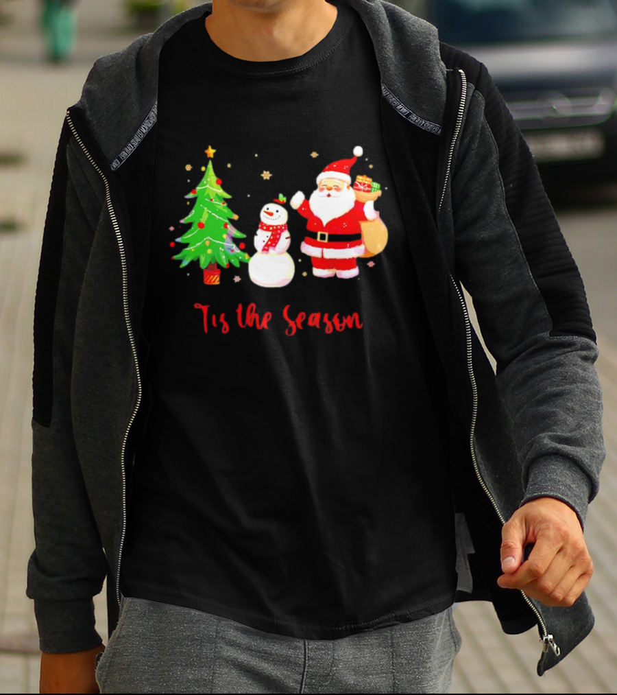 Tis The Season Santa Claus Snowman Christmas Tree T-Shirt